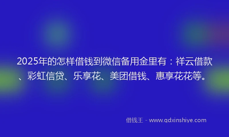 2025年的怎样借钱到微信备用金里有：祥云借款、彩虹信贷、乐享花、美团借钱、惠享花花等。