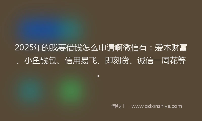 2025年的我要借钱怎么申请啊微信有：爱木财富、小鱼钱包、信用易飞、即刻贷、诚信一周花等。