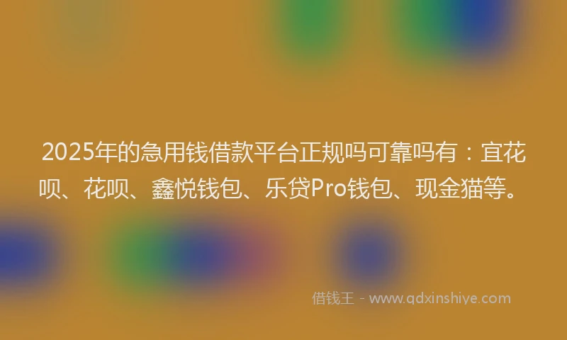 2025年的急用钱借款平台正规吗可靠吗有：宜花呗、花呗、鑫悦钱包、乐贷Pro钱包、现金猫等。
