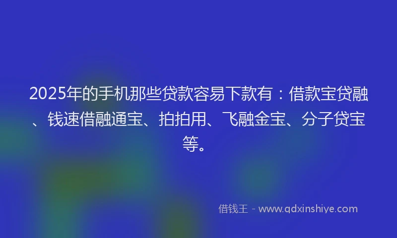2025年的手机那些贷款容易下款有：借款宝贷融、钱速借融通宝、拍拍用、飞融金宝、分子贷宝等。