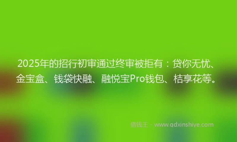 2025年的招行初审通过终审被拒有：贷你无忧、金宝盒、钱袋快融、融悦宝Pro钱包、桔享花等。