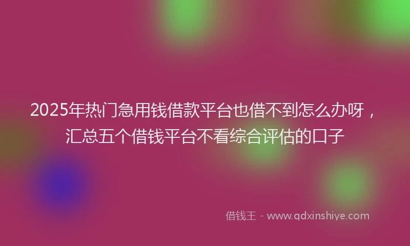 2025年热门急用钱借款平台也借不到怎么办呀，汇总五个借钱平台不看综合评估的口子