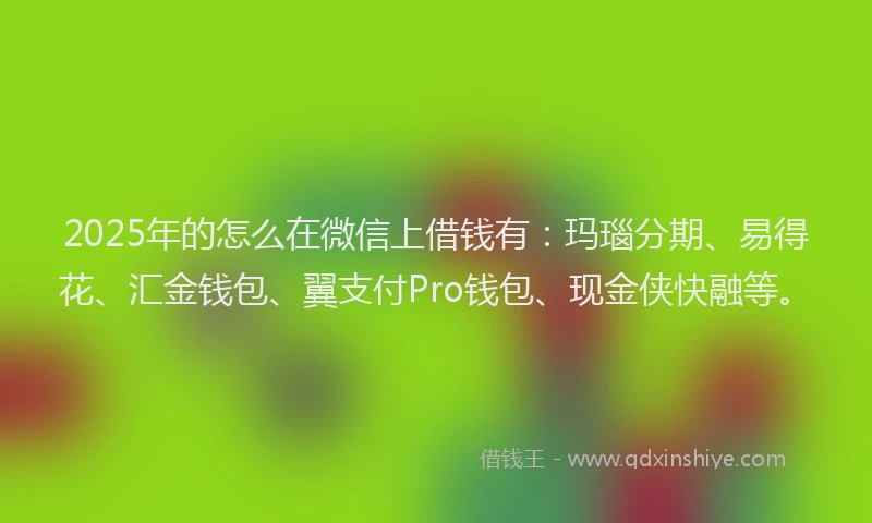 2025年的怎么在微信上借钱有：玛瑙分期、易得花、汇金钱包、翼支付Pro钱包、现金侠快融等。