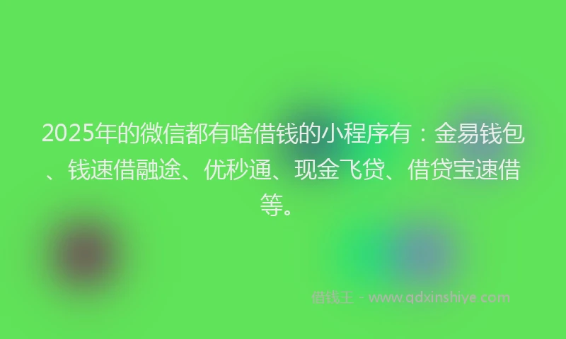 2025年的微信都有啥借钱的小程序有：金易钱包、钱速借融途、优秒通、现金飞贷、借贷宝速借等。