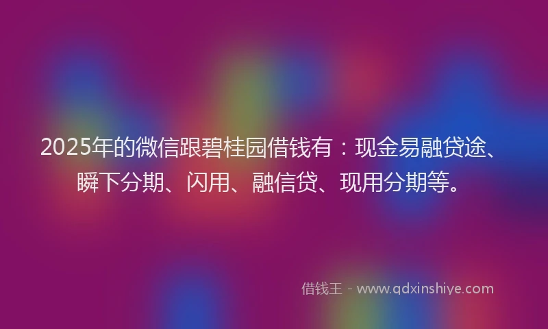 2025年的微信跟碧桂园借钱有：现金易融贷途、瞬下分期、闪用、融信贷、现用分期等。