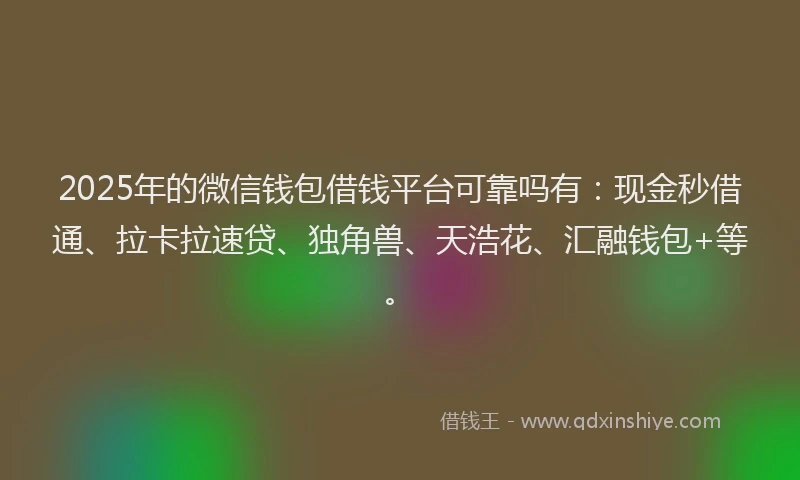 2025年的微信钱包借钱平台可靠吗有：现金秒借通、拉卡拉速贷、独角兽、天浩花、汇融钱包+等。