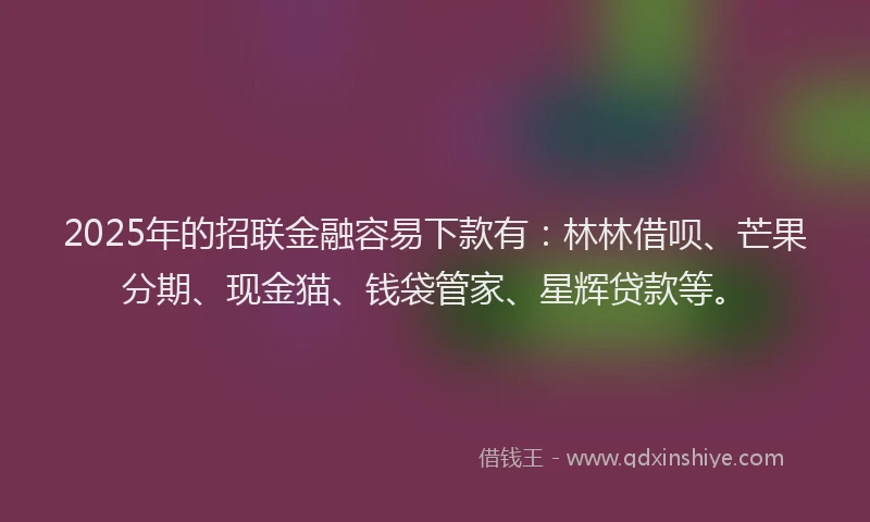 2025年的招联金融容易下款有：林林借呗、芒果分期、现金猫、钱袋管家、星辉贷款等。