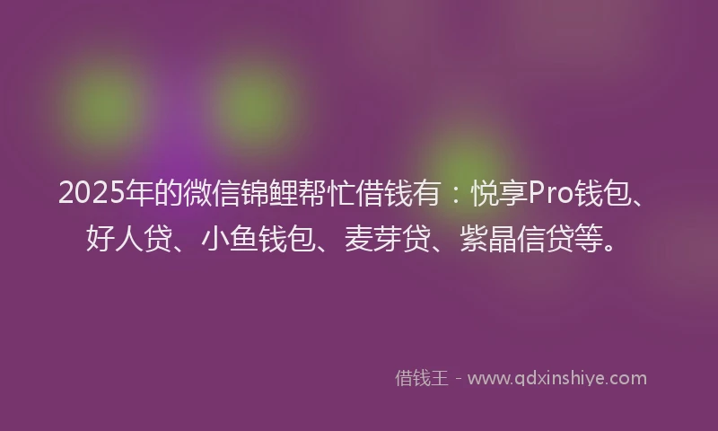 2025年的微信锦鲤帮忙借钱有：悦享Pro钱包、好人贷、小鱼钱包、麦芽贷、紫晶信贷等。