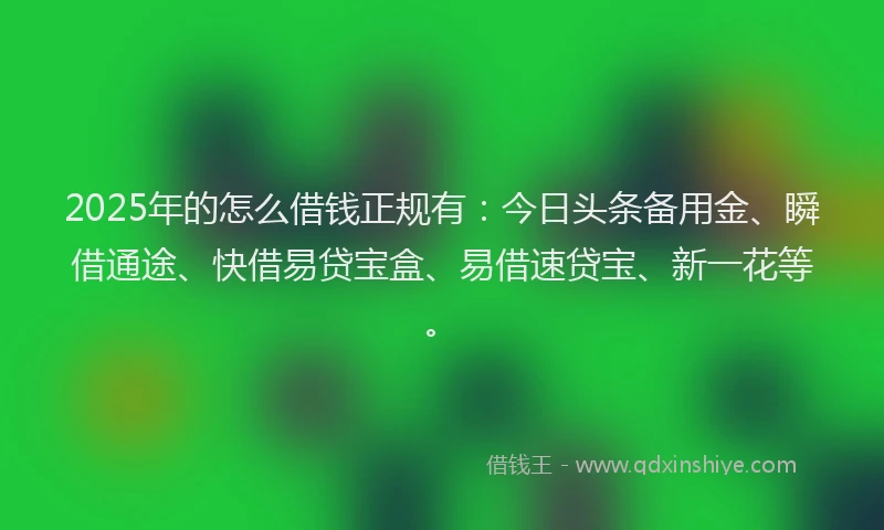 2025年的怎么借钱正规有：今日头条备用金、瞬借通途、快借易贷宝盒、易借速贷宝、新一花等。