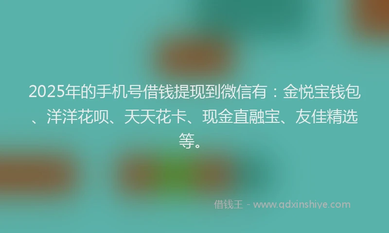 2025年的手机号借钱提现到微信有：金悦宝钱包、洋洋花呗、天天花卡、现金直融宝、友佳精选等。