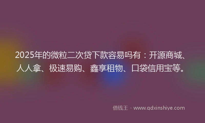 2025年的微粒二次贷下款容易吗有：开源商城、人人拿、极速易购、鑫享租物、口袋信用宝等。