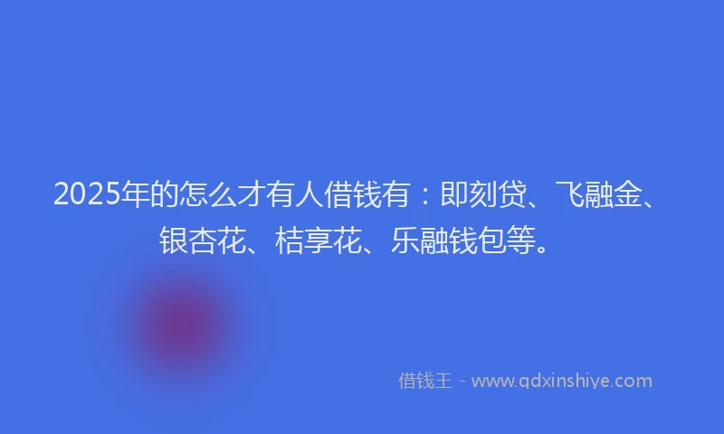 2025年的怎么才有人借钱有：即刻贷、飞融金、银杏花、桔享花、乐融钱包等。