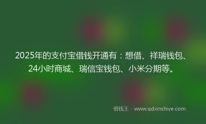 2025年的支付宝借钱开通有：想借、祥瑞钱包、24小时商城、瑞信宝钱包、小米分期等。