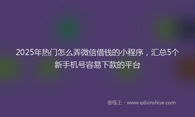 2025年热门怎么弄微信借钱的小程序，汇总5个新手机号容易下款的平台