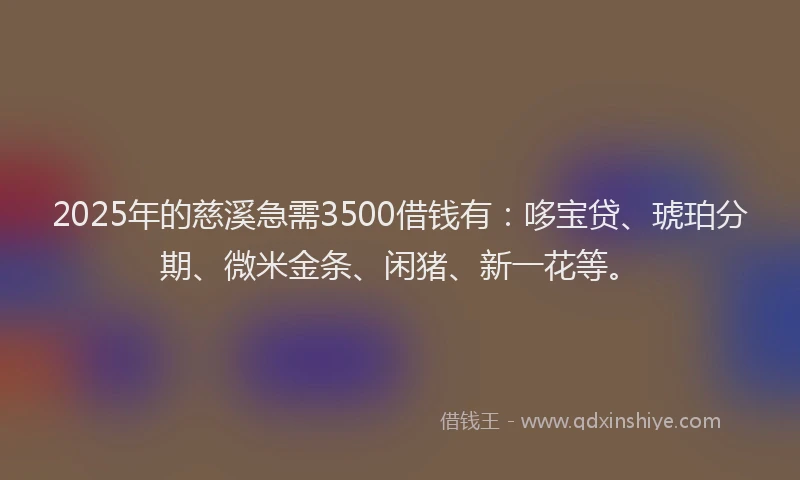 2025年的慈溪急需3500借钱有：哆宝贷、琥珀分期、微米金条、闲猪、新一花等。