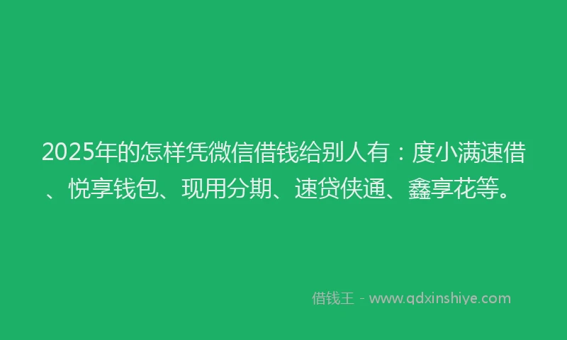 2025年的怎样凭微信借钱给别人有：度小满速借、悦享钱包、现用分期、速贷侠通、鑫享花等。