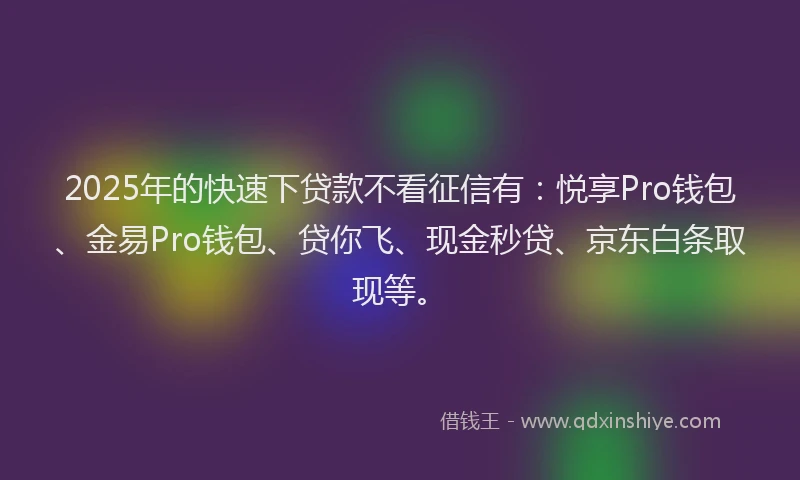 2025年的快速下贷款不看征信有：悦享Pro钱包、金易Pro钱包、贷你飞、现金秒贷、京东白条取现等。