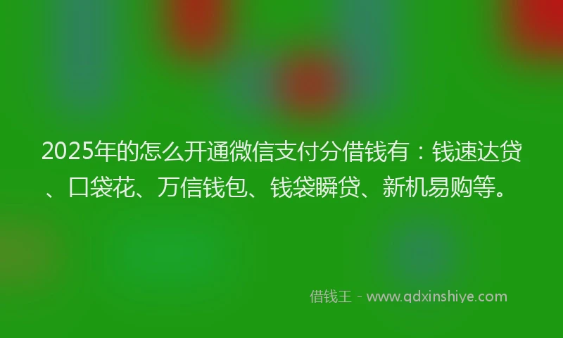 2025年的怎么开通微信支付分借钱有：钱速达贷、口袋花、万信钱包、钱袋瞬贷、新机易购等。