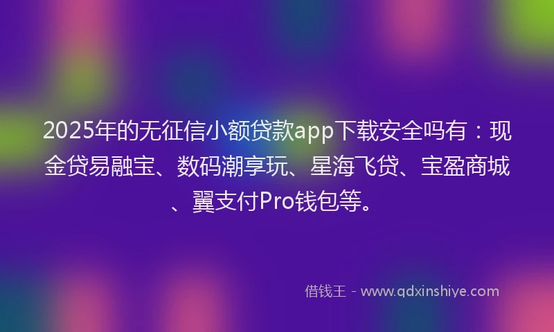 2025年的无征信小额贷款app下载安全吗有：现金贷易融宝、数码潮享玩、星海飞贷、宝盈商城、翼支付Pro钱包等。