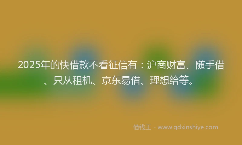 2025年的快借款不看征信有：沪商财富、随手借、只从租机、京东易借、理想给等。