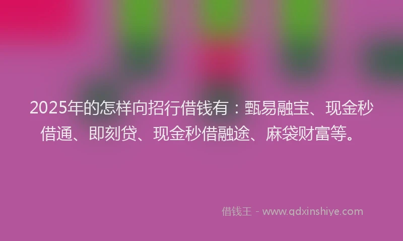 2025年的怎样向招行借钱有：甄易融宝、现金秒借通、即刻贷、现金秒借融途、麻袋财富等。