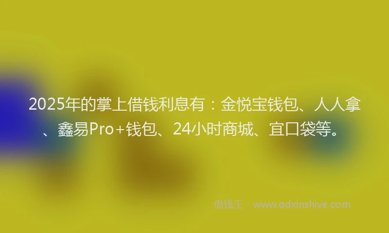 2025年的掌上借钱利息有：金悦宝钱包、人人拿、鑫易Pro+钱包、24小时商城、宜口袋等。