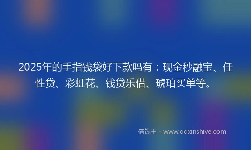 2025年的手指钱袋好下款吗有：现金秒融宝、任性贷、彩虹花、钱贷乐借、琥珀买单等。
