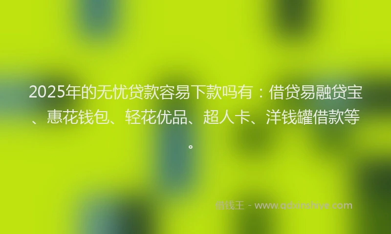 2025年的无忧贷款容易下款吗有：借贷易融贷宝、惠花钱包、轻花优品、超人卡、洋钱罐借款等。