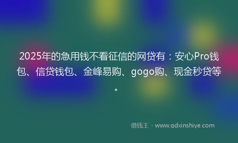 2025年的急用钱不看征信的网贷有：安心Pro钱包、信贷钱包、金峰易购、gogo购、现金秒贷等。
