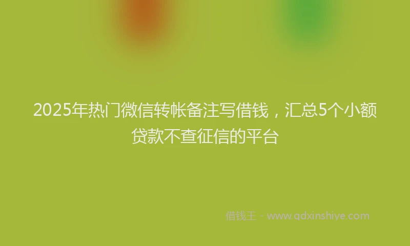 2025年热门微信转帐备注写借钱，汇总5个小额贷款不查征信的平台
