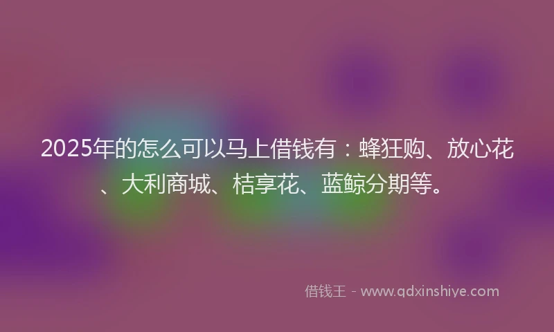 2025年的怎么可以马上借钱有：蜂狂购、放心花、大利商城、桔享花、蓝鲸分期等。