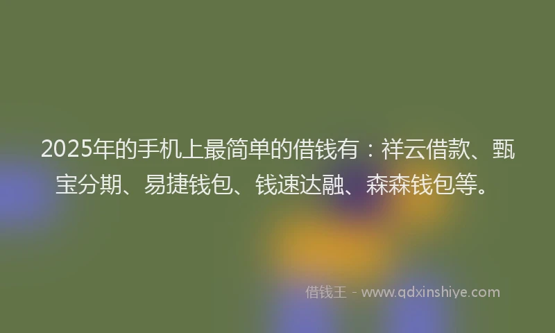 2025年的手机上最简单的借钱有：祥云借款、甄宝分期、易捷钱包、钱速达融、森森钱包等。