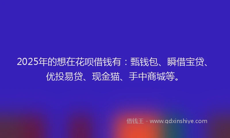 2025年的想在花呗借钱有：甄钱包、瞬借宝贷、优投易贷、现金猫、手中商城等。