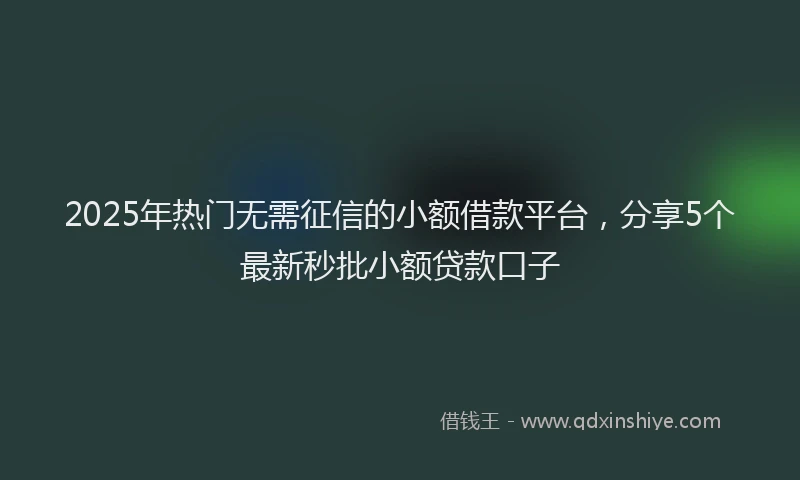 2025年热门无需征信的小额借款平台，分享5个最新秒批小额贷款口子