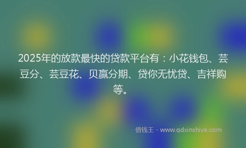2025年的放款最快的贷款平台有：小花钱包、芸豆分、芸豆花、贝赢分期、贷你无忧贷、吉祥购等。