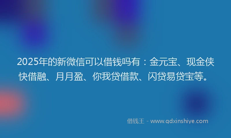 2025年的新微信可以借钱吗有：金元宝、现金侠快借融、月月盈、你我贷借款、闪贷易贷宝等。