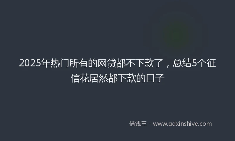 2025年热门所有的网贷都不下款了，总结5个征信花居然都下款的口子