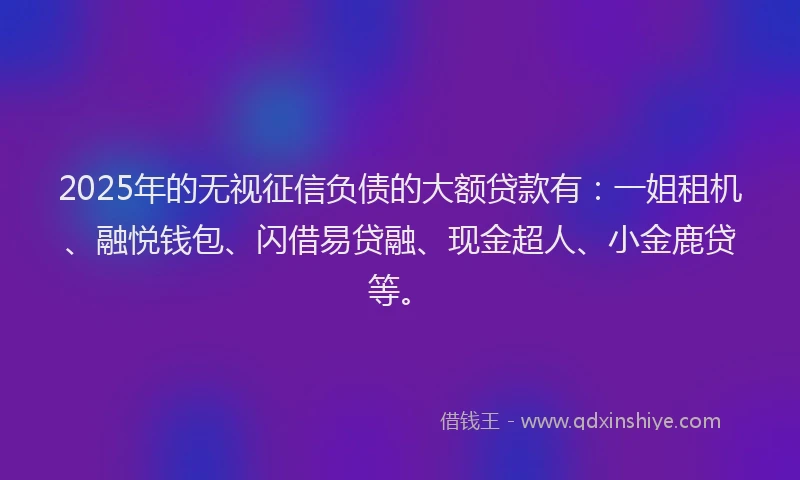 2025年的无视征信负债的大额贷款有：一姐租机、融悦钱包、闪借易贷融、现金超人、小金鹿贷等。