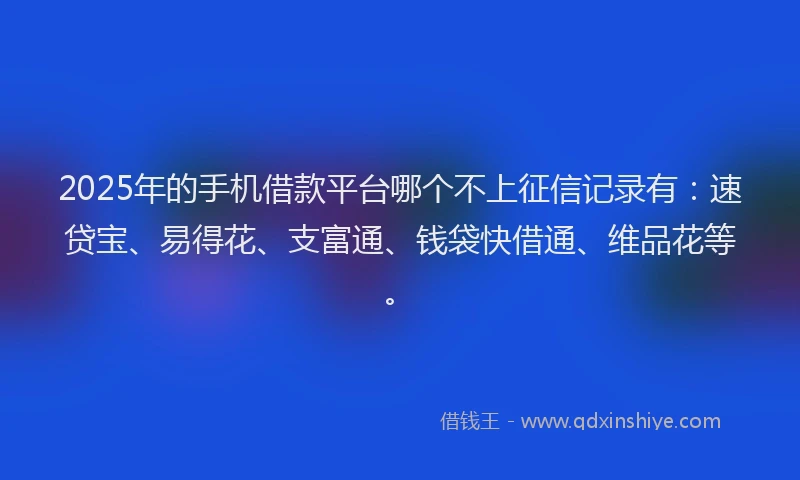 2025年的手机借款平台哪个不上征信记录有：速贷宝、易得花、支富通、钱袋快借通、维品花等。