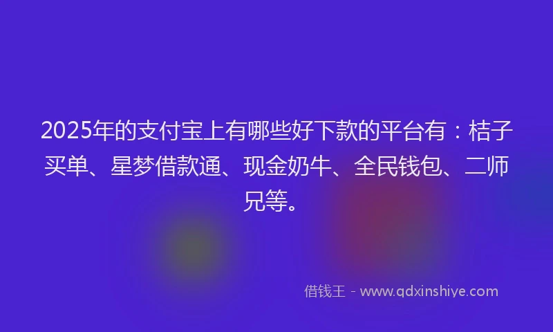 2025年的支付宝上有哪些好下款的平台有：桔子买单、星梦借款通、现金奶牛、全民钱包、二师兄等。