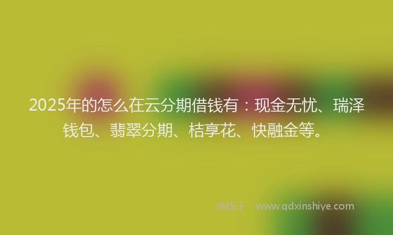 2025年的怎么在云分期借钱有：现金无忧、瑞泽钱包、翡翠分期、桔享花、快融金等。