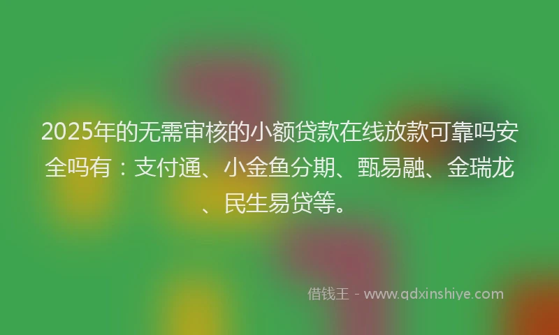 2025年的无需审核的小额贷款在线放款可靠吗安全吗有：支付通、小金鱼分期、甄易融、金瑞龙、民生易贷等。