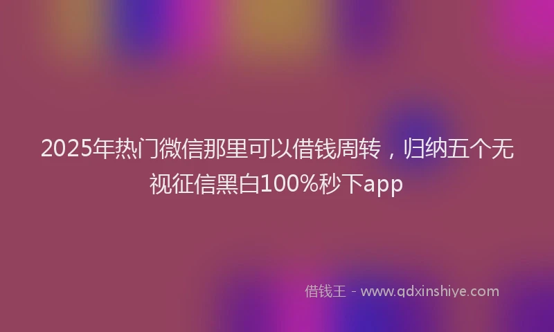 2025年热门微信那里可以借钱周转，归纳五个无视征信黑白100%秒下app
