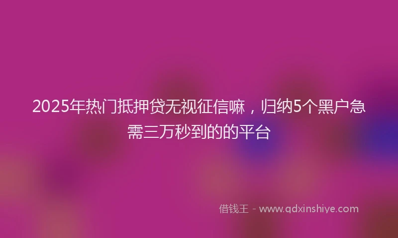 2025年热门抵押贷无视征信嘛，归纳5个黑户急需三万秒到的的平台