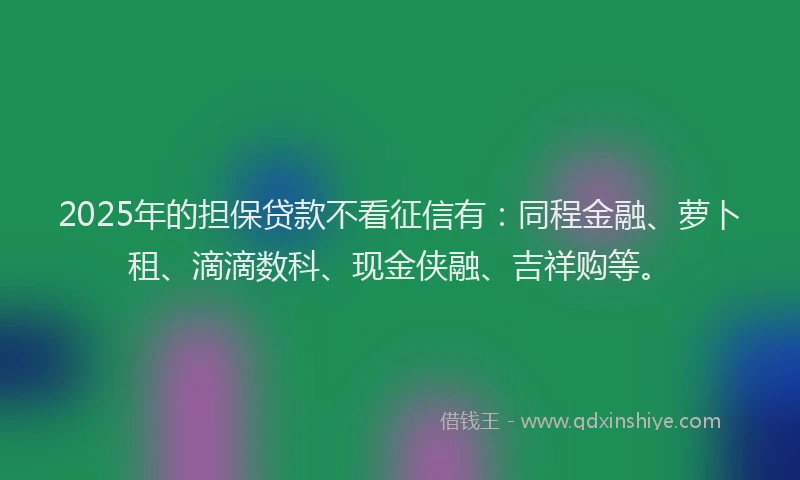 2025年的担保贷款不看征信有：同程金融、萝卜租、滴滴数科、现金侠融、吉祥购等。