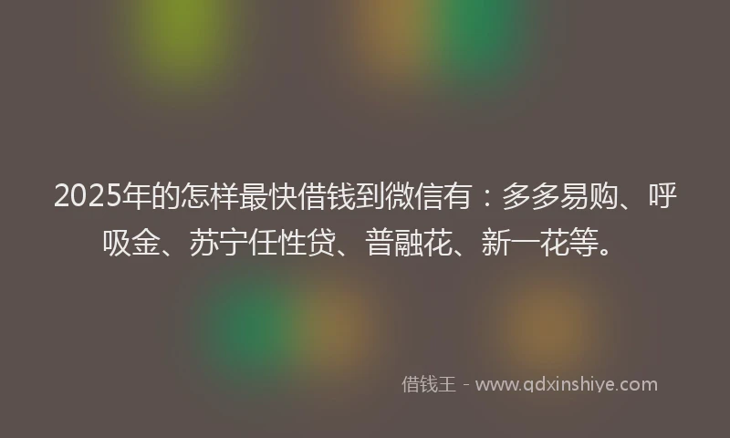 2025年的怎样最快借钱到微信有：多多易购、呼吸金、苏宁任性贷、普融花、新一花等。