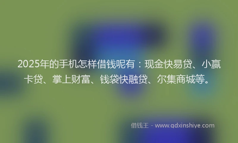2025年的手机怎样借钱呢有：现金快易贷、小赢卡贷、掌上财富、钱袋快融贷、尔集商城等。