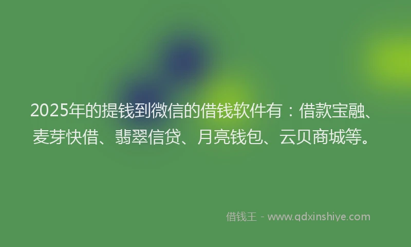 2025年的提钱到微信的借钱软件有：借款宝融、麦芽快借、翡翠信贷、月亮钱包、云贝商城等。