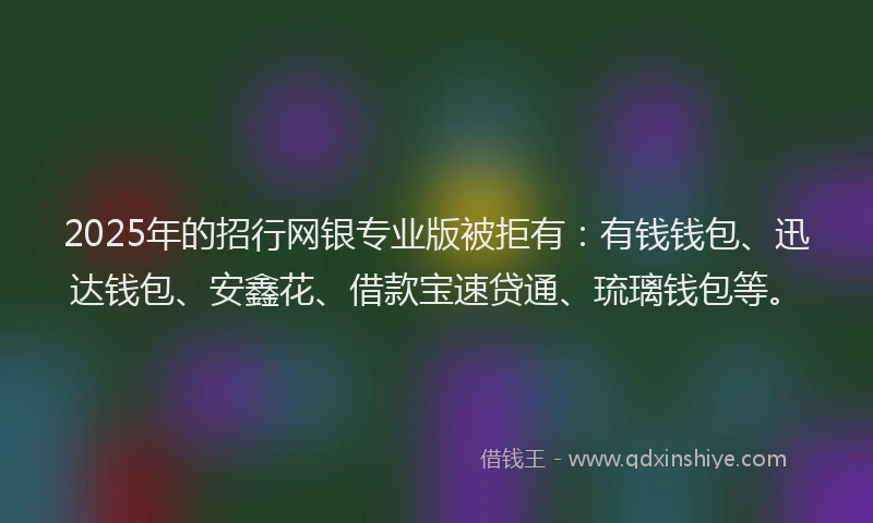 2025年的招行网银专业版被拒有：有钱钱包、迅达钱包、安鑫花、借款宝速贷通、琉璃钱包等。