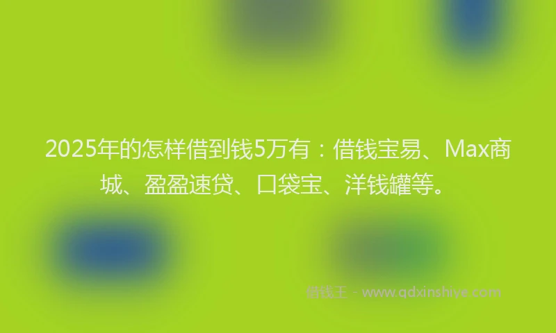 2025年的怎样借到钱5万有：借钱宝易、Max商城、盈盈速贷、口袋宝、洋钱罐等。